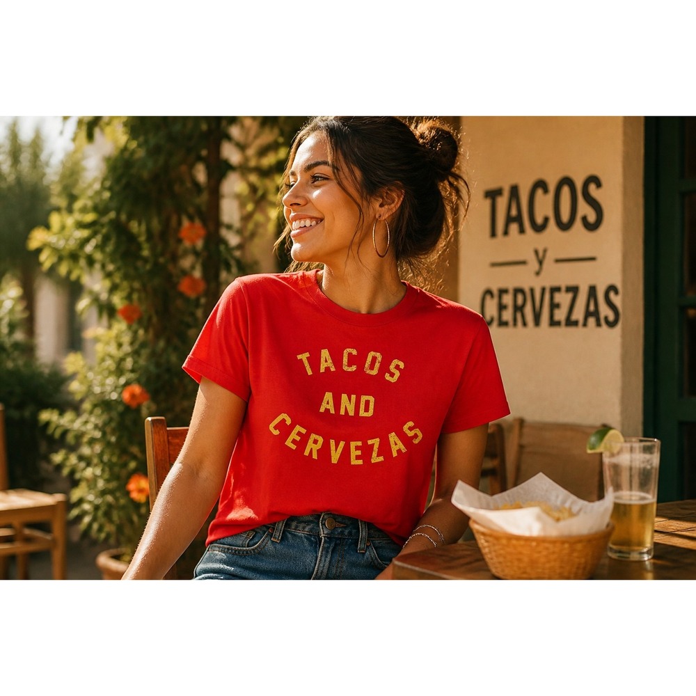Fifth Sun Tacos and Cervezas Graphic T Shirt Women Large Red